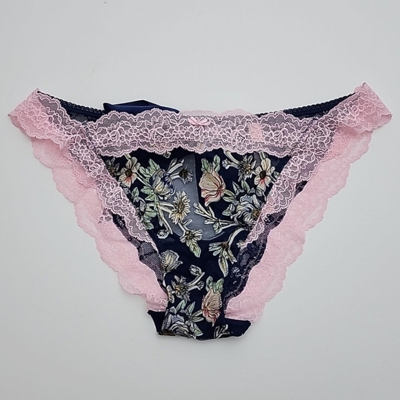 Victoria's Secret Dream Angels Cheekini Tanga Pink Blue Lace Floral Panty Sz L - Picture 4 of 15